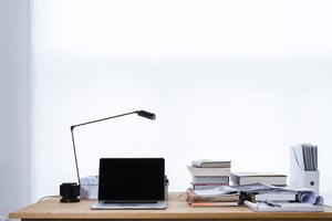 A computer on a desk